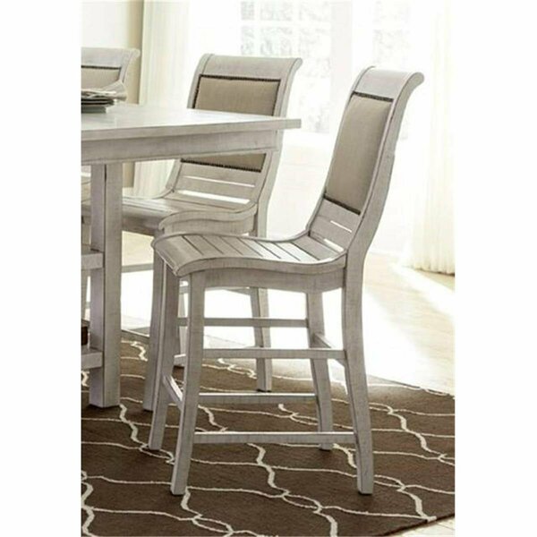 Progressive Furniture Willow Casual Style Counter Upholstery Chair- Distressed White, 2PK P820-64